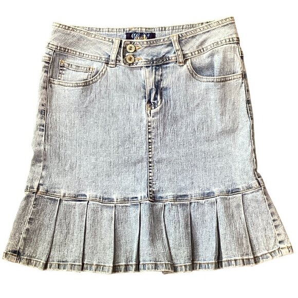 Angels Denim Pleated Skirt Jr Sz 5 Blue #310C - Picture 1 of 8